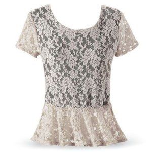 Romantic short sleeve lace peplum blouse